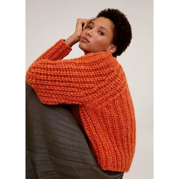 Mango Chunky Knit Sweater New Orange New - Picture 3 of 8